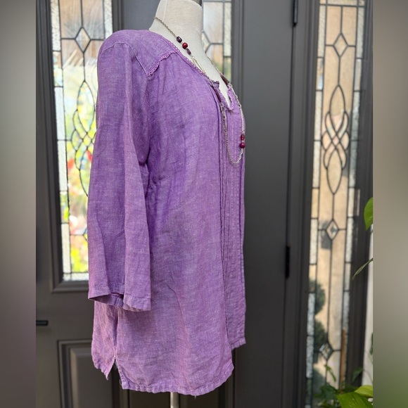 Eddie Bauer Purple 3/4 Sleeve Linen Blend Pintuck Tunic Top Size 2X - Picture 4 of 9